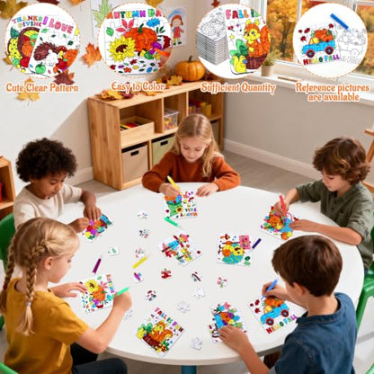 Thanksgiving Fall Arts & Crafts for Kids, Autumn Activity Kit Blank Puzzle - color: Fall Thanksgiving Colorful