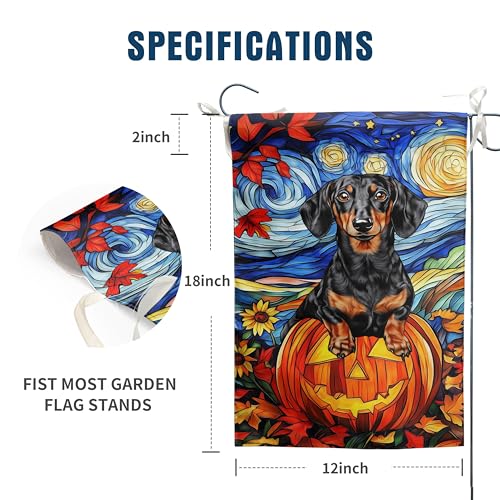 Stained Glass Dachshund Fall Garden Flag Halloween Pumpkin Yard Signs Autumn Sunflower Thanksgiving Banner for Outside 12x18 Double Sided Small Weiner Dog Outdoor Decorative - color: autumndachshund
