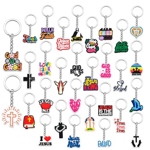 Canberly 30Pcs Jesus Religious Keychains, Inspirational Christian Keychains with Faith Sayings, Assorted Jesus Cross Keyrings for Church Gifts, Party Favors, Bible Study, Religious Event Giveaways