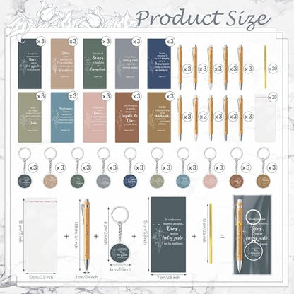 ANGOLIO 230Pcs Spanish Christian Flower Religious Gift Bulk Easter Gift Regalos Cristianos En Español Bible Verse Bamboo Pen Keychain Bookmark Inspirational Stationary Gift for Women Men VBS Church - style: Flower