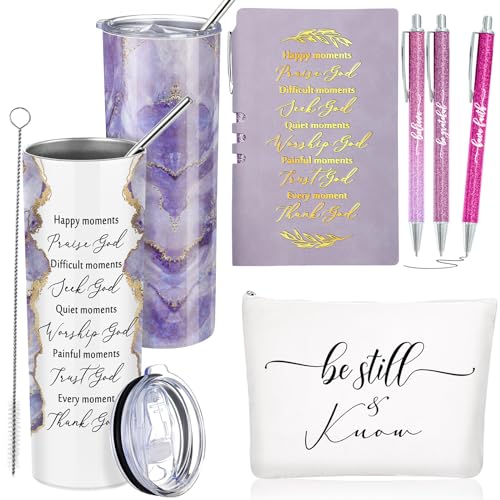 Domensi 6 Pcs Christian Gifts Set, 20 oz Tumbler Notepad Pens, Purple - color: Purple