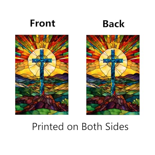 Christian Cross Garden Flag 12x18 Inch Double Sided Easter Religious Garden Flag Small Burlap Banner Yard Lawn Porch Outdoor Decor