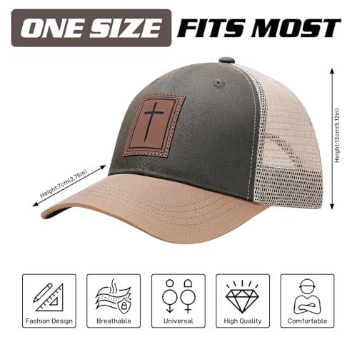 Christian Hats for Men Women, Faith Over Fear Hat - color: Cross Gray Green