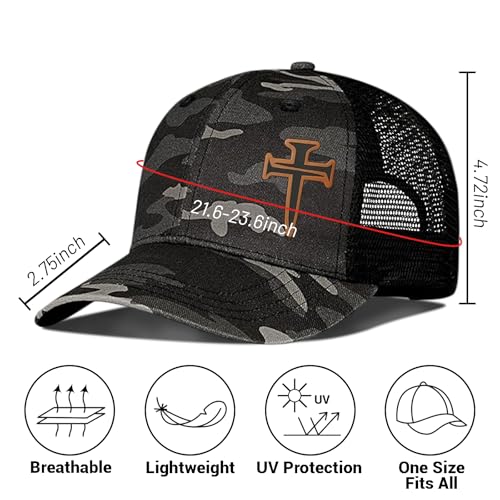 3D Embroidered Christian Hat for Men & Women, Jesus Faith Cross Hat, Religious Gifts for Christians Clothes - color: Leather - Camouflage