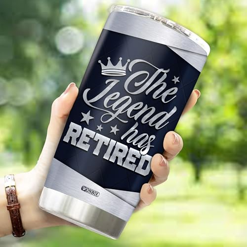 Personalized Retirement Tumbler Gifts for Women Men The Legend Has Retired Travel Cup Coffee Mug Gift for Coworkers Office Him Her Stainless Steel 20oz With Lid - color: RETIRE