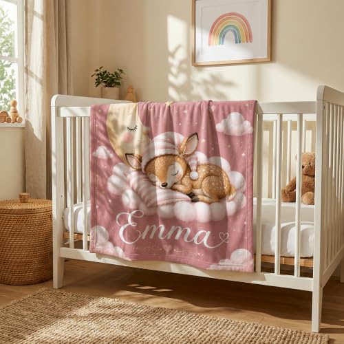 Personalized Baby Blanket With Name, Custom Baby Blankets Gift for Boy Girl - color: Blush Pink, size: Deer