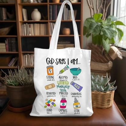 VICBOU Bible Verse Canvas Tote Bag, Inspirational Religious Christian Gifts for Women Men Canvas Tote Reusable Grocery Bags - color: Godsays03