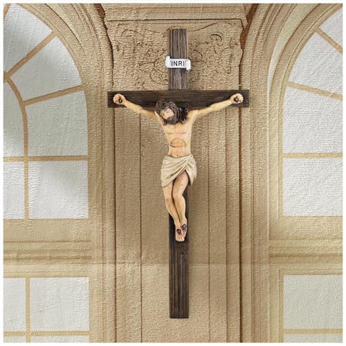 Magicsculp 10.6'' Catholic Crucifix Wall Crosses - Hand Painted Jesus on the Cross, Religious Cross Gifts on Hanging Wall for Church Home Office Baptism Decor - color: Wall Hanging