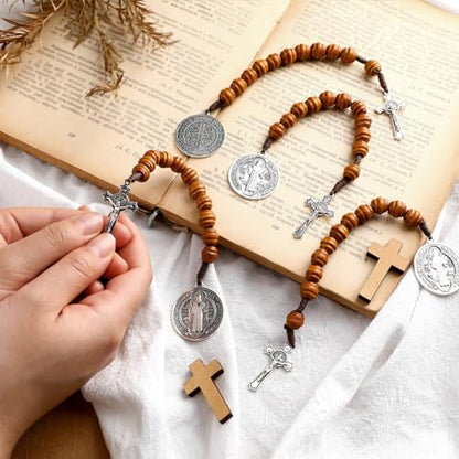 Kigeli 6 Pcs Pocket Rosary, Saint Benedict Medal Prayer Gift for Men Women