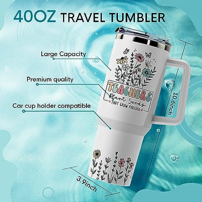 Insulated Teacher Coffee Mug - Stainless Steel 40oz Tumbler with Handle - Perfect for Christmas or Teacher Appreciation Gifts - color: Teacher 1