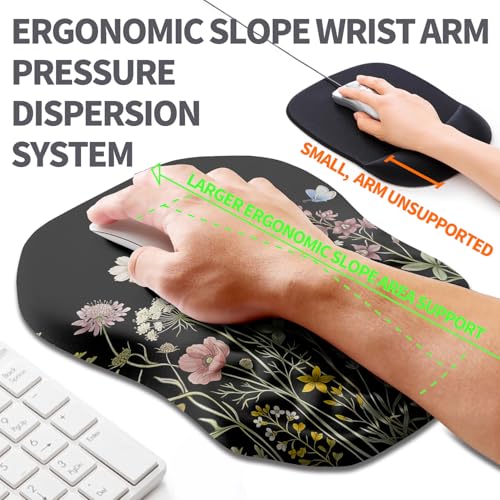 Ergonomic Slope Mouse Pad Wrist Support, Wrist Rest Mousepad for Carpal Tunnel Pain Relief with Massage Bulge and Slow Rebound Memory Foam (12x8 inch, Butterfly and Flower) - color: AM041-Butterfly and Flower