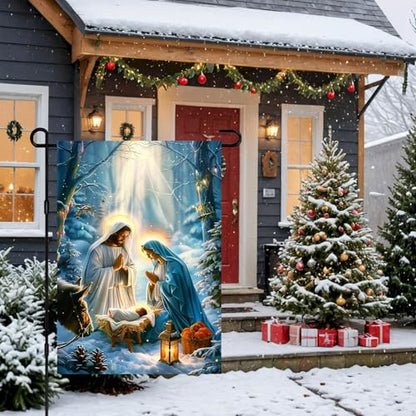 IVN Merry Christmas Nativity Scene Garden Flag 12x18 Inch Double Sided - color: Forest Nativity Scene