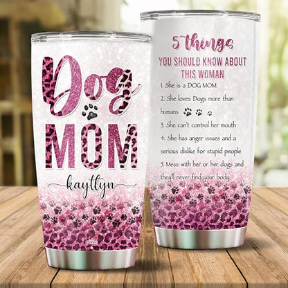 Personalized Dog Mom Tumbler Gifts for Women Travel Coffee Mug Gift for Daughter Girls Sister Dog Lovers Pet Owners Insulated Stainless Steel Cup 20oz With Lid - color: DOG MOM