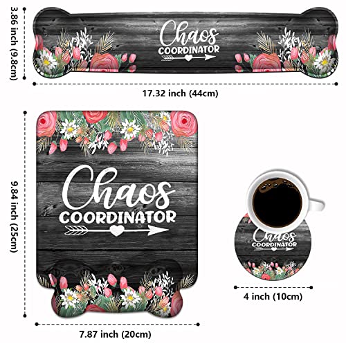 Keyboard Wrist Rest & Mouse Pad Wrist Support Set, Chaos Coordinator Quotes Colored Floral Wreath Print Design Non-Slip Rubber PU Base for Home Office Working Studying Easy Typing & Pain Relief - color: Chaos Coordinator Quotes Colored Floral Wreath Print