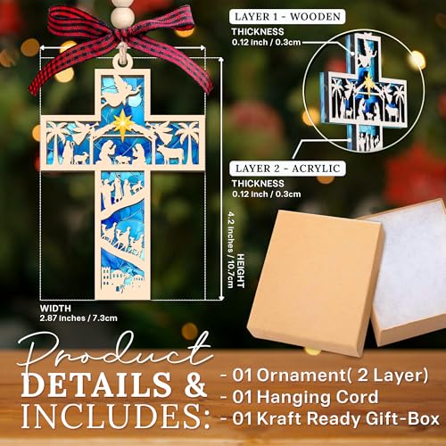HEXMOZ Nativity Cross Ornament for Christmas Tree - Christian Ornaments - color: Religious Home
