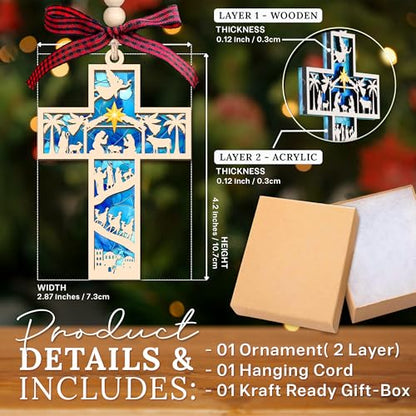 HEXMOZ Nativity Cross Ornament for Christmas Tree - Christian Ornaments - color: Religious Home