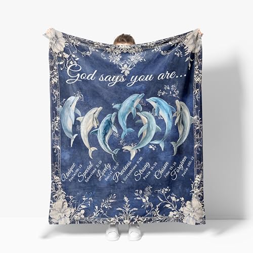 Dolphin Throw Blanket Christian Scripture Animal Gifts Room Decor 40"x50" - color: Dolphins, size: 40"X50"