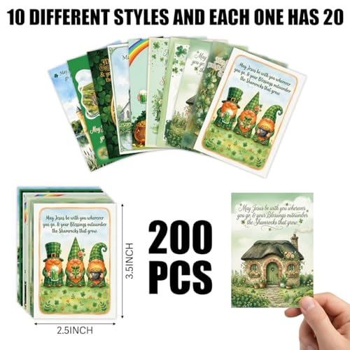 200Pcs St. Patricks Day Pocket Prayer Cards Christian Mini Irish Blessing Lucky Shamrock Wallet Cards St. Patricks Day Spring Bulk Gifts for Church Women Friends Sunday School Party Decorations Favor - color: St.Patricks