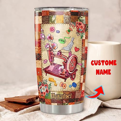 Personalized Quilting Insulated Tumbler Custom Name Stainless Steel Double Walled Vacuum Coffee Mug 20oz 30oz Quilting Gifts for Sewers Women Birthday - color: Sewing