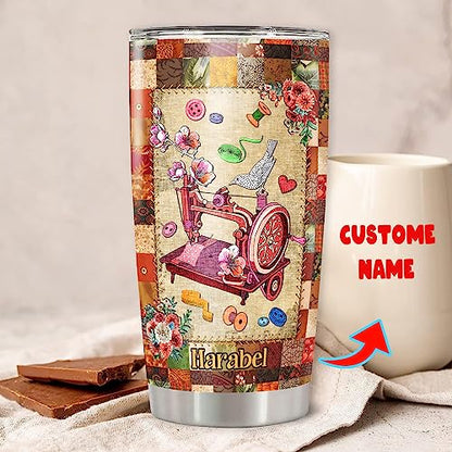 Personalized Quilting Insulated Tumbler Custom Name Stainless Steel Double Walled Vacuum Coffee Mug 20oz 30oz Quilting Gifts for Sewers Women Birthday - color: Sewing