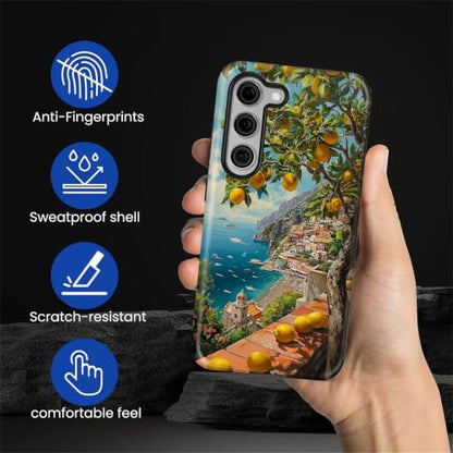 Compatible with Samsung Galaxy S23 Full Body Matte Case Hard Shell Shockproof Screen Lens Protection for Girl Boy Cute Pattern Italian Coast Amalfi Lemon Mediterranean Sea - color: Italian Coast Amalfi Lemon Mediterranean Sea, size: Samsung Galaxy S23