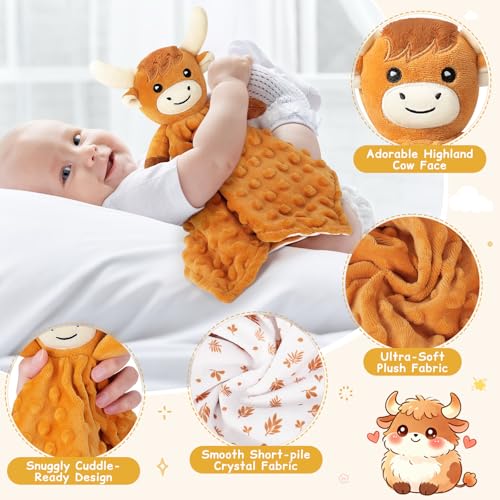Loveys for Babies, Brown Highland Cow Baby Security Blanket - color: Brown Highland Cattle