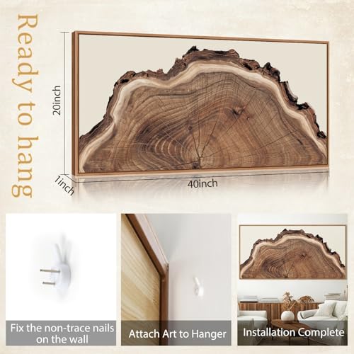 SIKERIC Framed Nature Tree Ring Wall Art, (40X20 inch) Modern Wood Stump Canvas Wall Art Set Of 1,Large Wood Tree Spiral Art Prints, Abstract Wall Painting for Living Room, Bedroom, Office - color: Nature Tree Ring, size: 39.4"L x 19.7"W