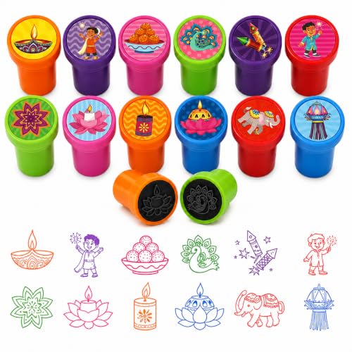 Cinrobiye 24 Pcs Diwali Stampers Party Favor Set, Cute Festival of Lights Stamps for Kids Diwali Celebration, Classroom Rewards, Cultural Party Supplies, Goody Bag Fillers, Holiday Party Favors - color: Diwali