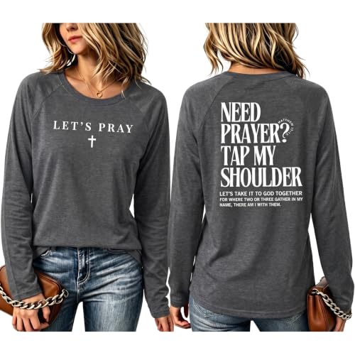 Christian Shirts for Women Faith Over Fear Shirt Jesus Long Sleeve Shirts - color: Grey - Heaven, size: Small
