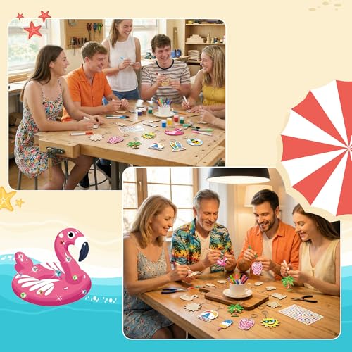 Bafeil 36 Pcs Summer Unfinished Wooden Crafts Kits Color Your Own Keychains - color: Summer Color Your Own Keychains
