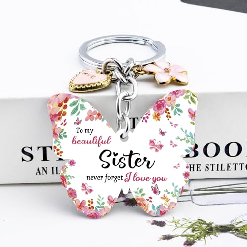 OEHEDOU Butterfly Gifts Keychain For Women Men Family Members Memorial Gift - color: Pink Sister