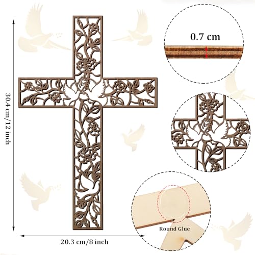 Yookeer Wooden Wall Hanging Cross Flower Pigeon Religious Living Room Decor