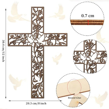 Yookeer Wooden Wall Hanging Cross Flower Pigeon Religious Living Room Decor