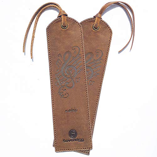 Leather Bookmarks for Men and Women | Quality Mens Bookmark with Music Notes | 2 Smooth Handmade Leather Book Markers for Men Women Book Lovers Readers (7x2) Leather Gift | Sovereign-Gear - style: Music