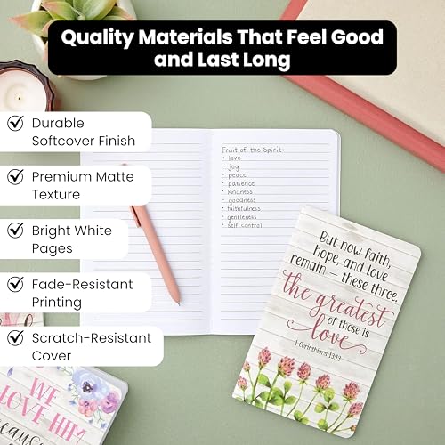 Juvale Prayer Journals for Women – 5x8 Christian Notebooks with Floral Design, 80 Pages Each, Featuring Inspirational Bible Verses and Scripture, Perfect for Personal Reflection or Gifts - 12-Pack