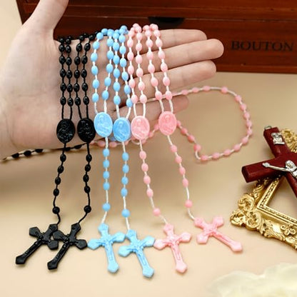 12Pcs Black Plastic Rosary Beads, 17 Inch Catholic Bulk Rosaries Necklaces - color: Black