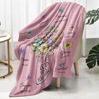 Christian Birthday Gifts for Women, Christian Religious Blanket with Flower - color: Pink, size: 80"x60"