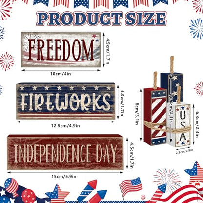 Britimes Tiered Tray Decor Set, 4 Pack, Wooden, 4th of July - style: Fireworks Independence Day