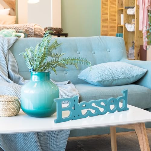 Blulu Blessed Letter Table Sign Wooden Blessed Standing Sign,Sky Blue - color: Sky Blue