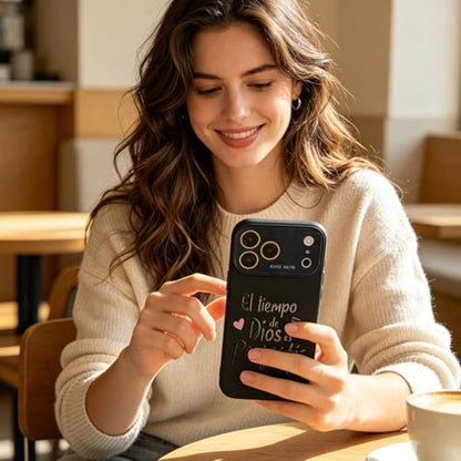 for iPhone 17 Pro Case God's Timing is Perfect Spanish Bible Verse Phone Case, Full Camera Lens Protection, Shockproof Drop Resistant Durable Cover (Black, iPhone 17 Pro) - color: black, size: iPhone 17 Pro