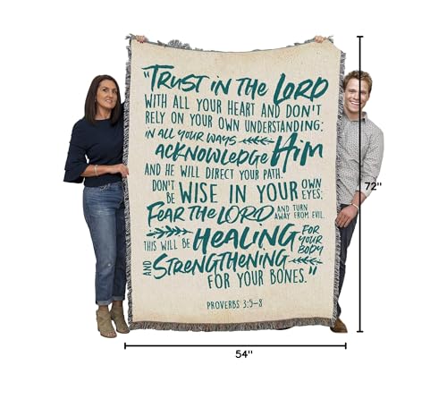 Pure Country Weavers Trust in the Lord Blanket - Scriptures - Proverbs 3:5-8 - Religious Gift Tapestry Throw Woven from Cotton - Made in the USA (72x54) - color: Proverbs 3:5-8, size: 72" x 54"