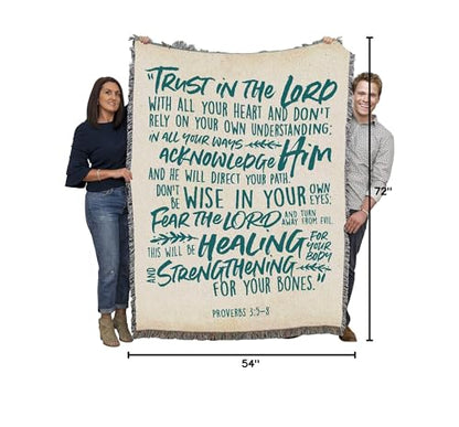 Pure Country Weavers Trust in the Lord Blanket - Scriptures - Proverbs 3:5-8 - Religious Gift Tapestry Throw Woven from Cotton - Made in the USA (72x54) - color: Proverbs 3:5-8, size: 72" x 54"