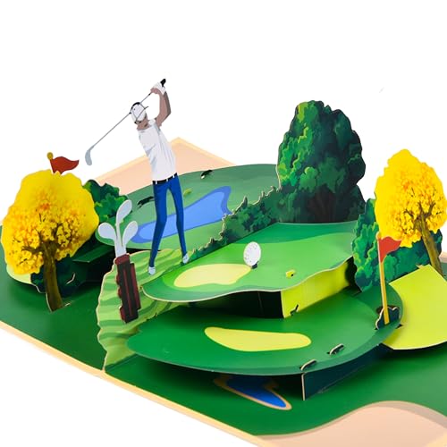 3D Pop Up Interesting Cards for men - Golf theme Greeting Card - color: Golf course