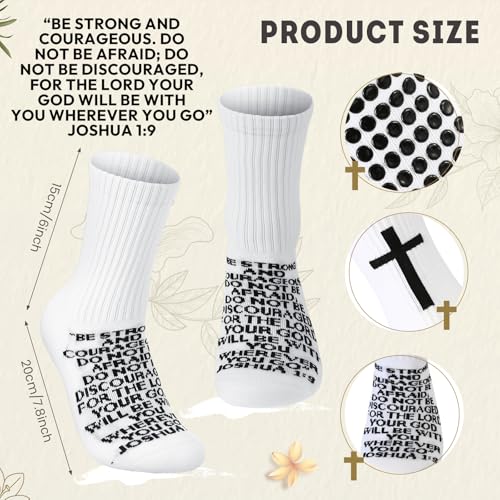 Glitopper Men's Cross Grip Soccer Socks Christian - color: White, style: Joshua 1:9