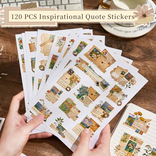 120Pcs Motivational Quote Stickers, Vintage Botanical Decal for Journaling - color: Art Quotes