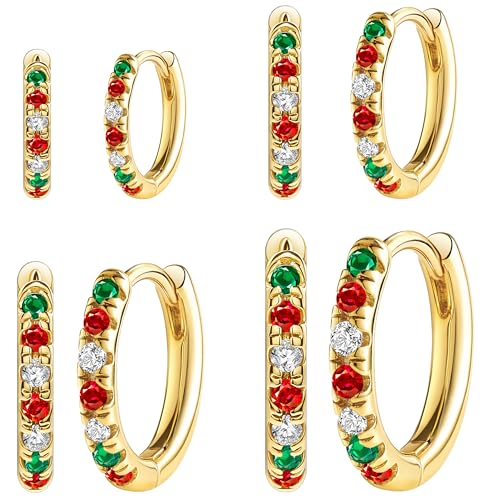 Small Gold Huggie Hoop Earrings Set for Women Men Hypoallergenic 14K Plated Stack Cartilage Earrings, Sterling Silver Multiple Piercing Lightweight Mini Thin Cute Dainty Trendy Jewelry Gifts for Women - color: Gold-Christmas