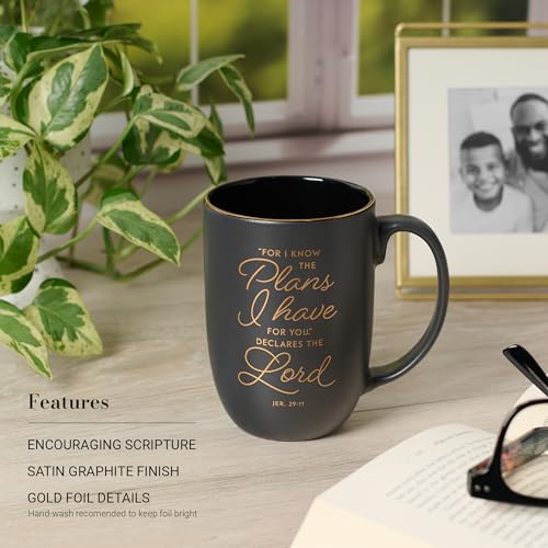 Christian Art Gifts Large Scripture Coffee Mug for Men, Women & Grads - color: Know the Plans/Charcoal & Gold