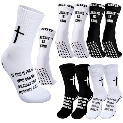 4 Pairs Cross Grip Soccer Socks, Us Size 6-12 - color: Black, White, style: Bible