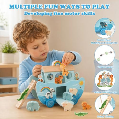 Wooden Noah's Ark Toy, Baptism for Boys and Girl