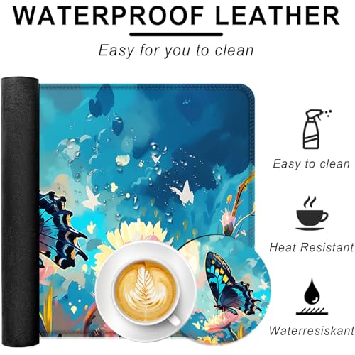 Large Keyboard Mouse Pad Set, Extended Mouse Pad+Keyboard Wrist Rest Support, Memory Foam Ergonomic Easy Typing, 4Pcs (31.5×11.8 in) Desk Pad Set for Office Home,Flowers and Butterflies - color: Flowers and Butterflies